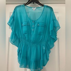 Turquoise women’s blouse with elastic waist
